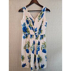 Boden Womens Sleeveless Floral Midi Dress V-Neckline Pleated Bodice Size US 4‎